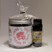 A rose petal and sea salt scrub, with our Absolute Bulgarian Rose Extended Essential oil, in a compostable bag